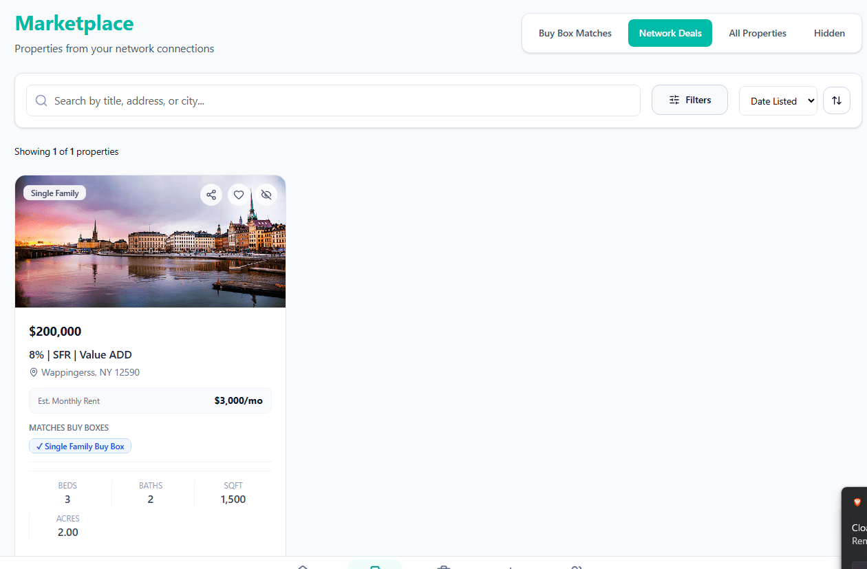 A screenshot of Investor Deal Exchange.